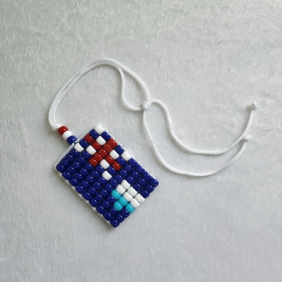 Anguilla Flag Car Mirror Danglers / Necklace. Mini Beaded Flag 2.5" x 3". - Picture 2 of 2